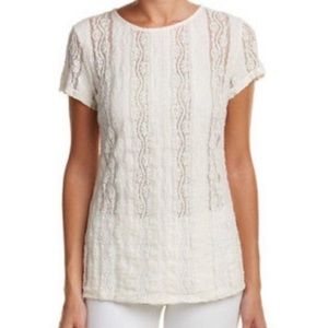 CAbi Ecru Lace Top with Keyhole Overlay Style #260